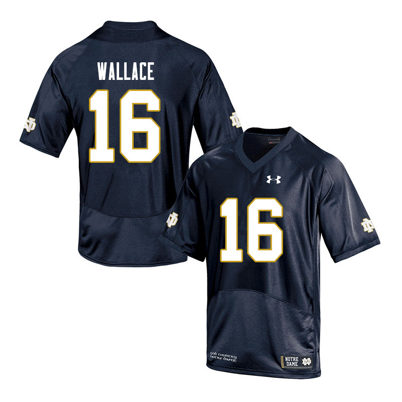 Men #16 KJ Wallace Notre Dame Fighting Irish College Football Jerseys Sale-Navy